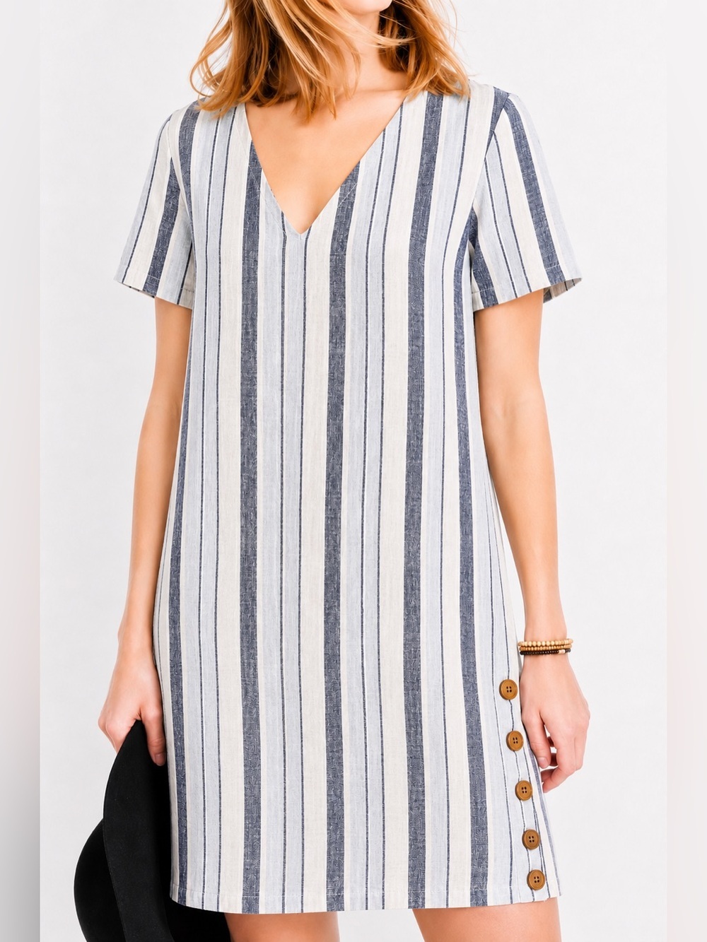 Madewell 100% linen striped side button mini dress, XXS